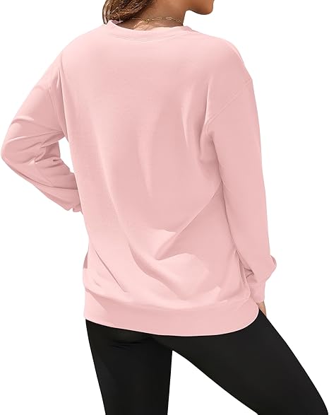Womens Long Sleeve Sweatshirt Casual V Neck Hoodless Pullover Tops with Pockets