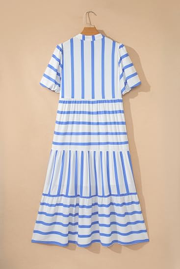 Blue &amp;amp; White Stripe Tiered Midi Dress