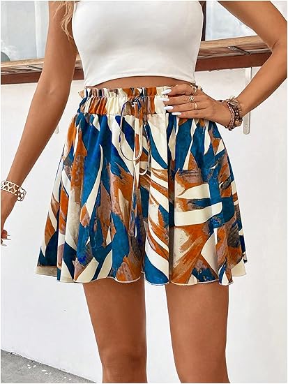 Abstract Brushstroke Print High-Waisted Flowy Mini Skirt