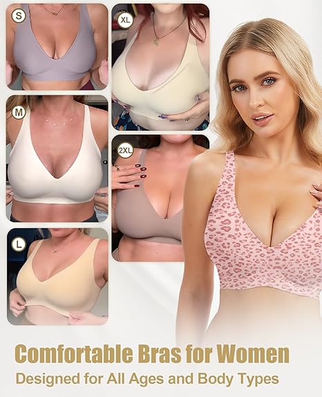 Wireless Deep V Seamless Lounge Bra | Nude Leopard Invisible Comfort Bralette
