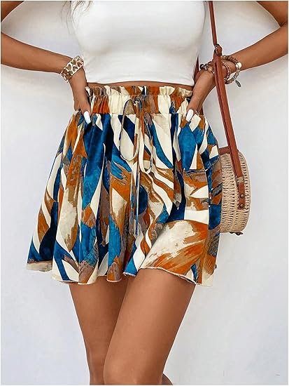 Abstract Brushstroke Print High-Waisted Flowy Mini Skirt