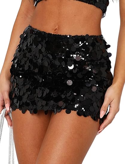 Sequin High Waist Bodycon Mini Skirt | Glitter Night Out Skirt
