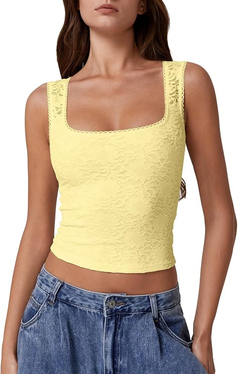 Lace Square Neck Cropped Tank Top