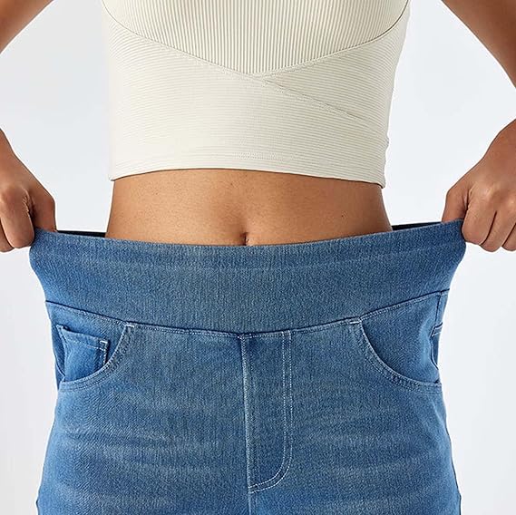 High-Waisted Stretch Pull-On Wide Leg Jeans | Ultra Comfort Soft Denim Pants