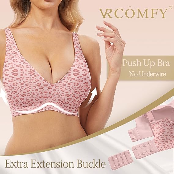 Wireless Deep V Seamless Lounge Bra | Nude Leopard Invisible Comfort Bralette