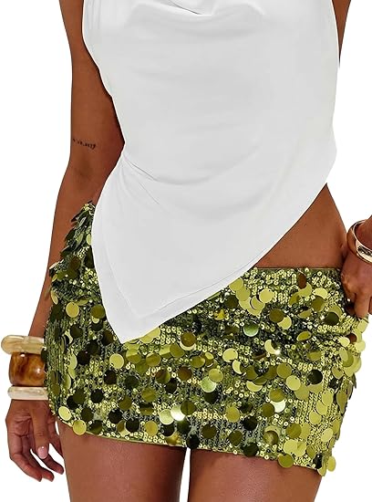Sequin High Waist Bodycon Mini Skirt | Glitter Night Out Skirt