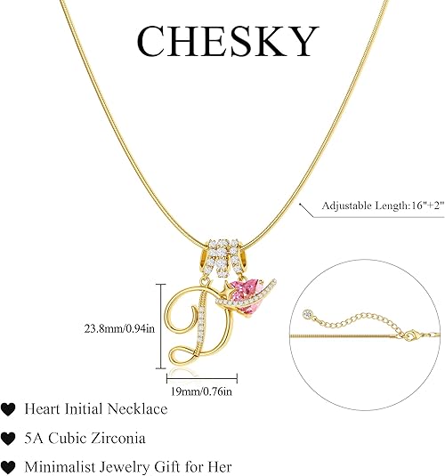 Personalized Pink Heart Saturn Initial Necklace – Dainty Gold &amp; Silver Letter Jewelry