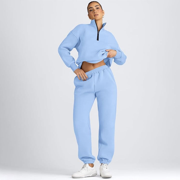 Solid-color sweatshirt and sweatpants set