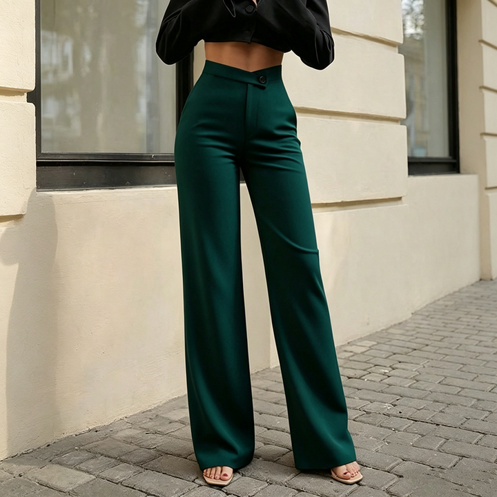 High-waisted asymmetric wide-leg trousers
