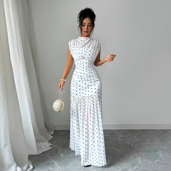 Polka Dot Sleeveless Mermaid Maxi Dress