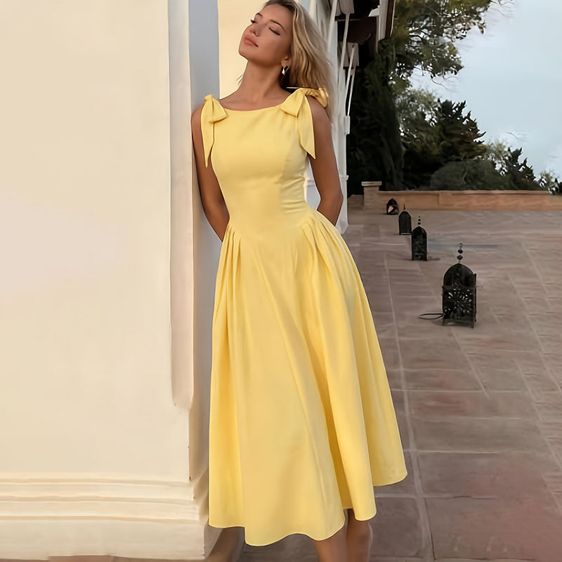 Maxi dress with bow-tie straps