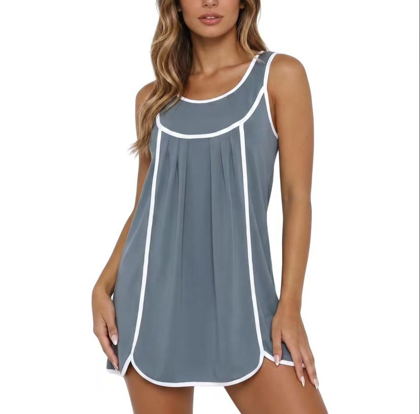 Black Contrast Trim Sleeveless Swing Mini Dress