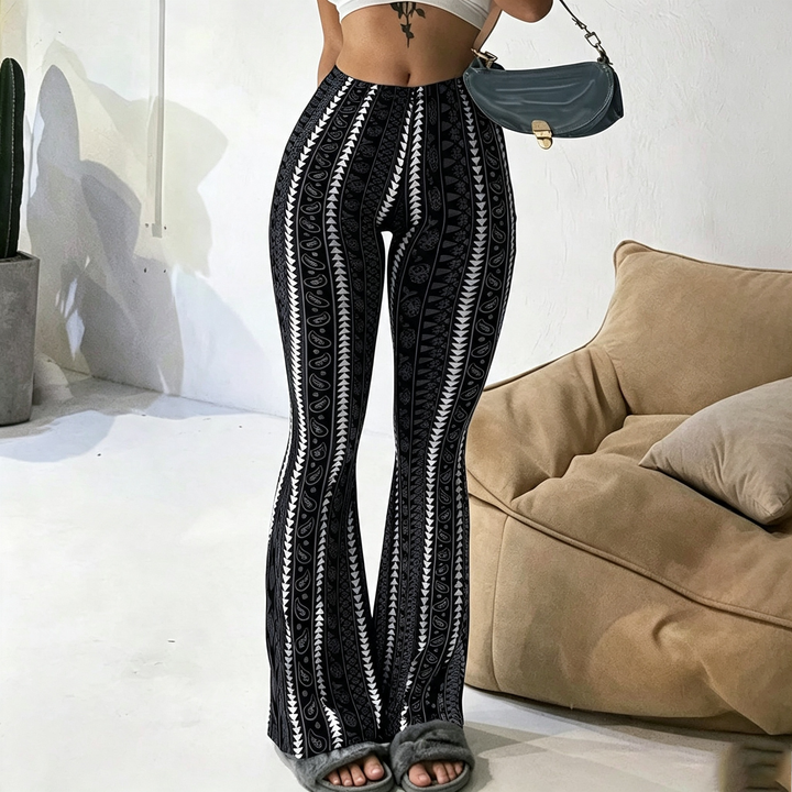 Geometric Print High‑Waist Flare Pants