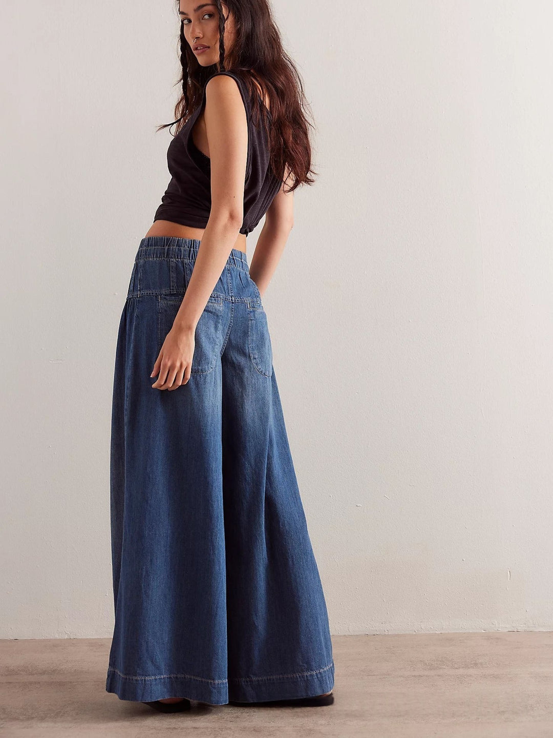 High-Waisted Denim Wide Leg Pants with Corset Waist