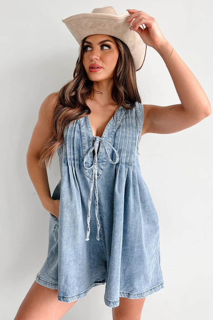 Light Blue Washed Denim Sleeveless Romper