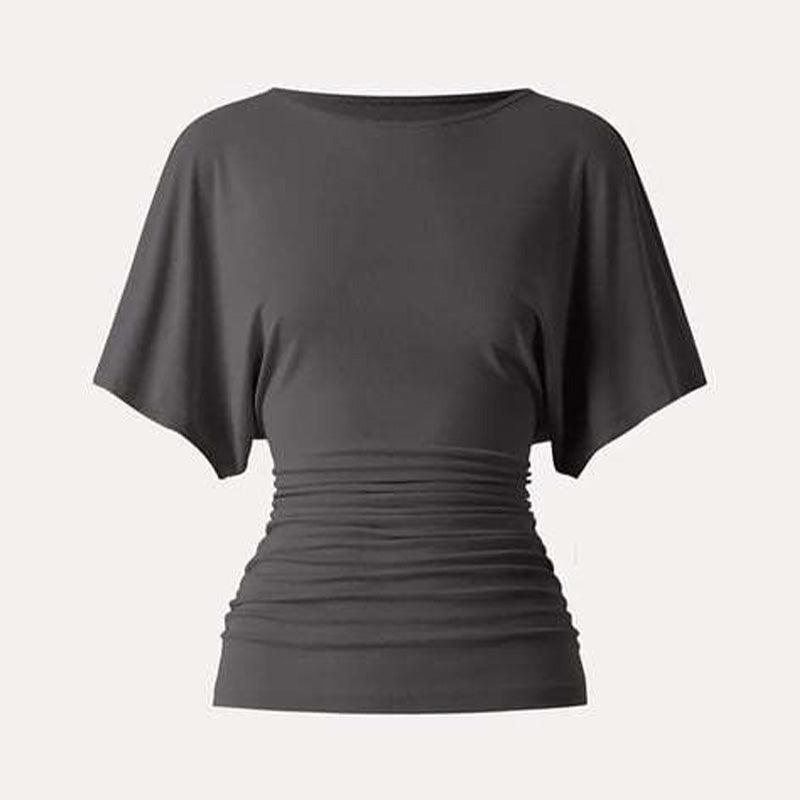 Boat neck batwing sleeve side collar top