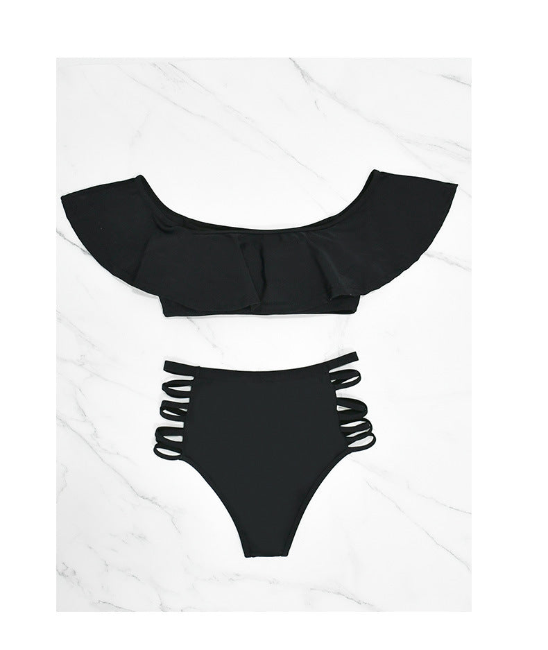 Off-Shoulder Ruffle Top &amp;amp; Strappy High-Waisted Bikini Set