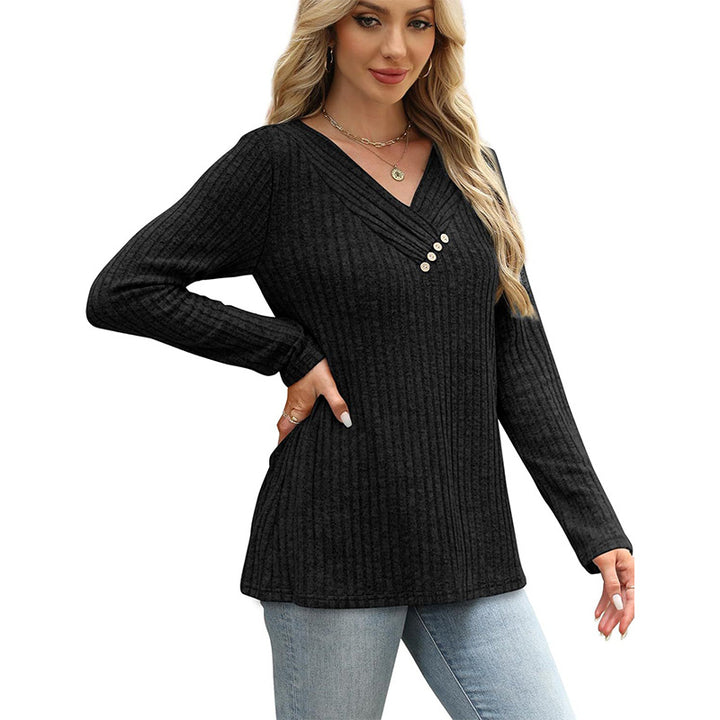 V-neck button-down long-sleeved shirt sweater