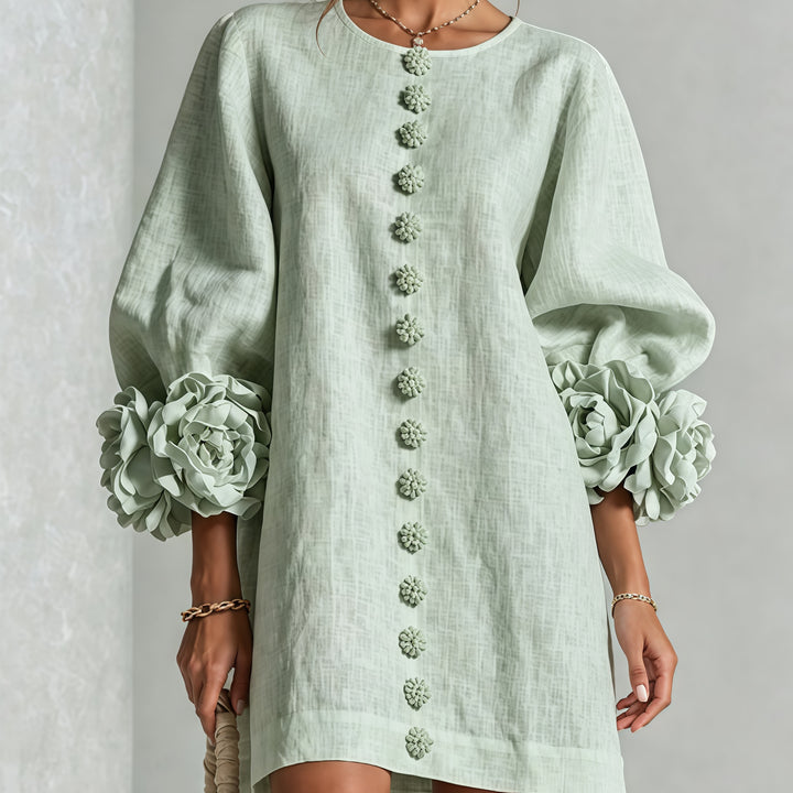 Floral-cuff puff-sleeve mini dress