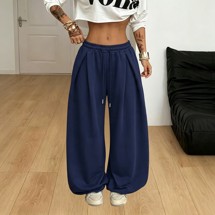 High-waisted pleated wide-leg sweatpants