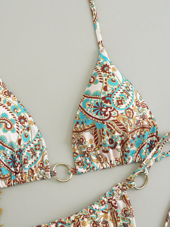 Hot Pink Tropical Floral O-Ring Halter Bikini Set | Tie Side Two-Piece