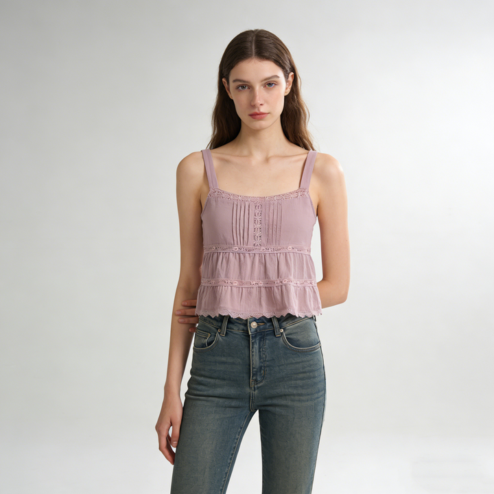 Lace Trim Tiered Cami Top