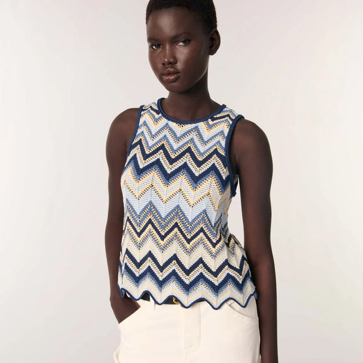 Casual wavy knit sleeveless vest and pants