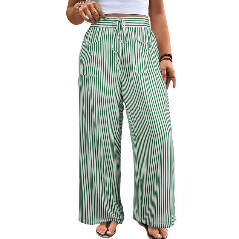 Striped Drawstring Wide Leg Pants With Pockets