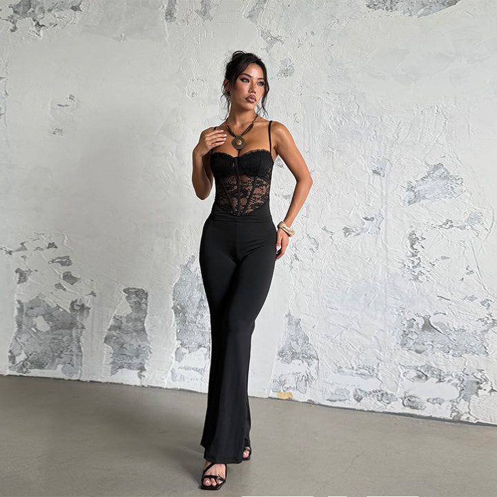 Black Lace Corset Flare Jumpsuit