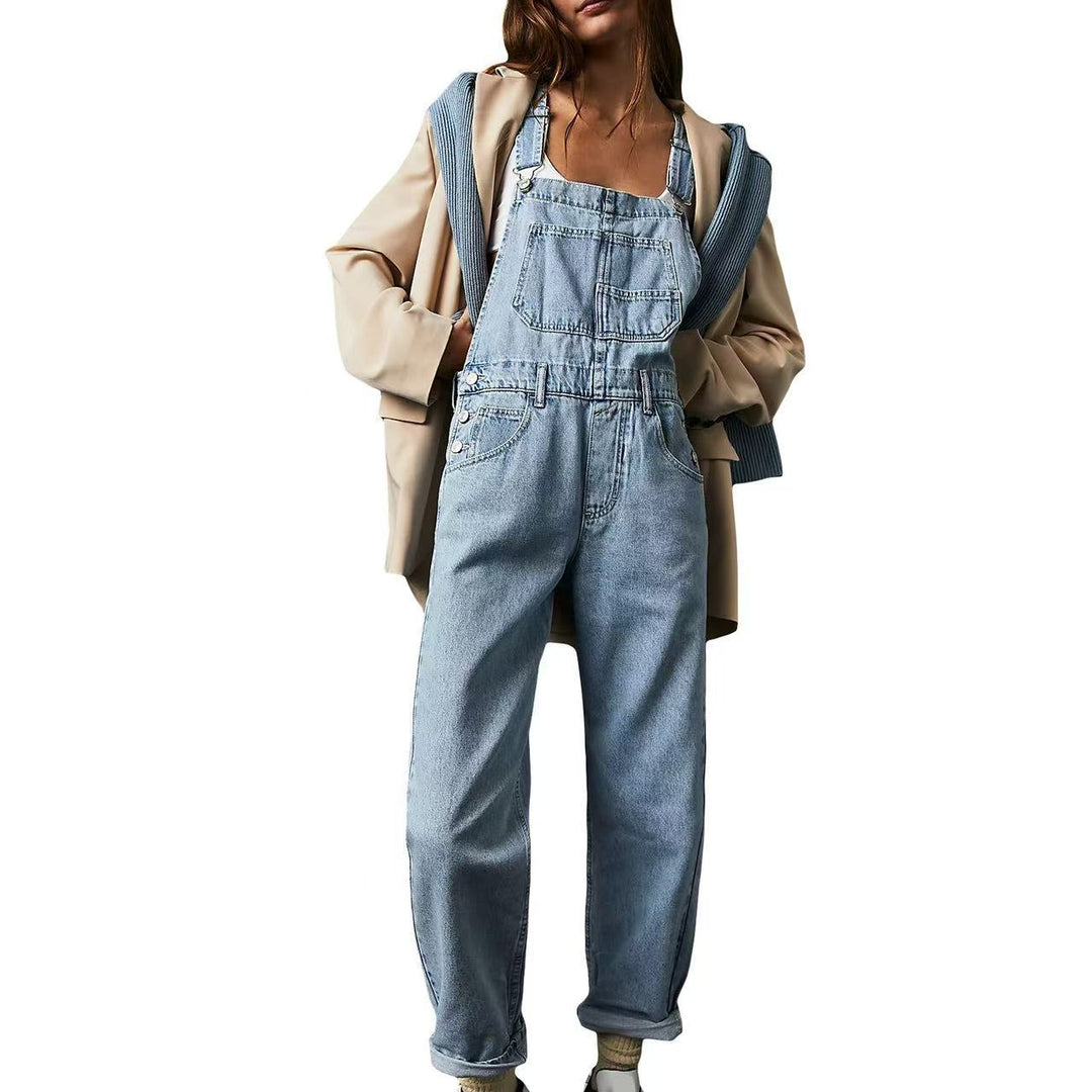 Loose-Fit Denim Overalls