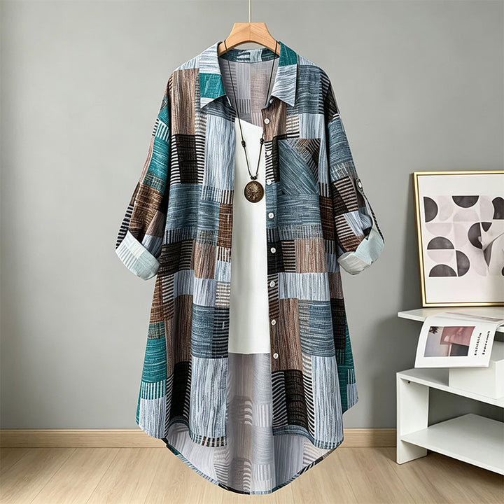 Patchwork plaid long-sleeved cardigan