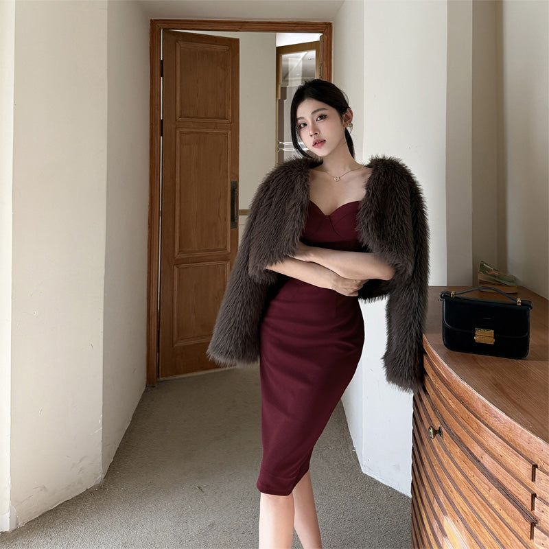 Fitted Slit Spaghetti Strap Dress