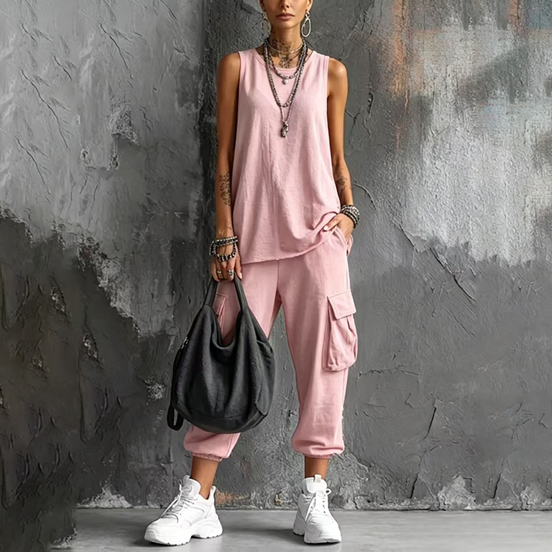 Sleeveless top and harem pants set