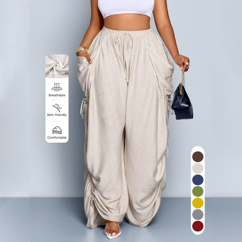Retro drawstring high-waisted wide-leg pants
