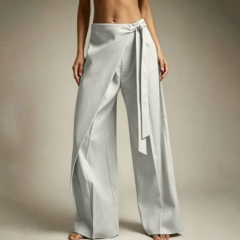 Criss-Cross Wrap Waist Wide Leg Pants