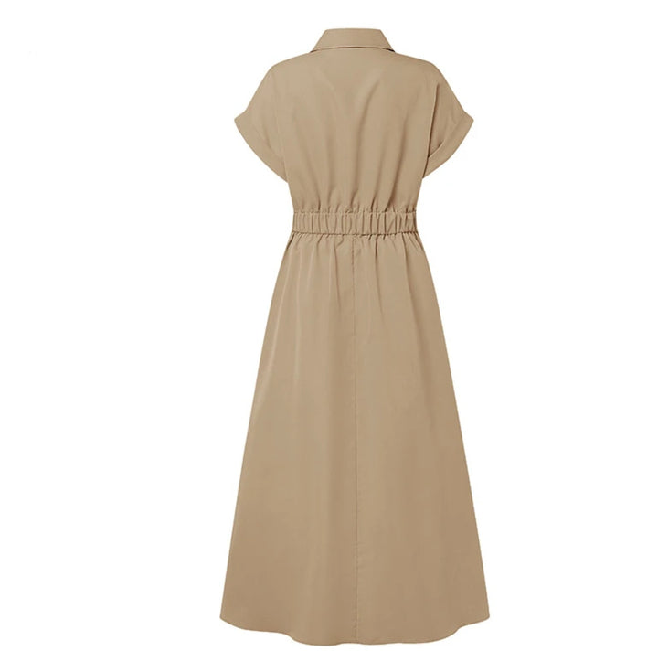 Solid Color Woven Collared Shirt Dress
