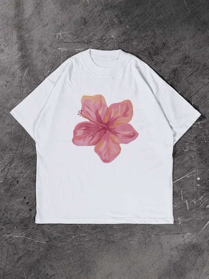 Hibiscus Oversized Cotton Tee for Women | Summer Casual T-Shirt