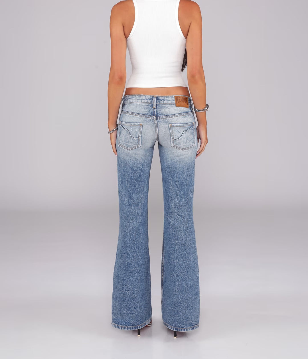 Black Low-Rise Lace-Up Flare Jeans