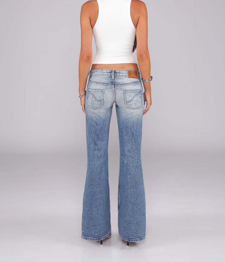 Black Low-Rise Lace-Up Flare Jeans