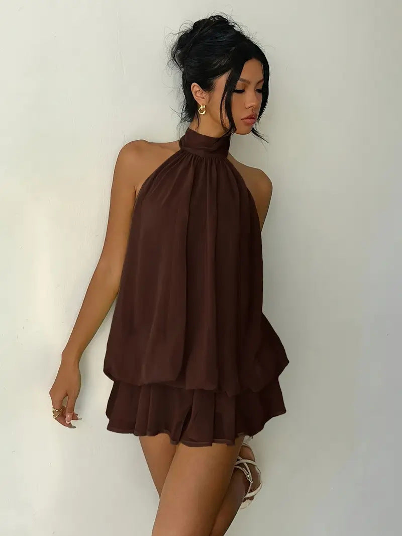 Halter Neck Chiffon Mini Dress