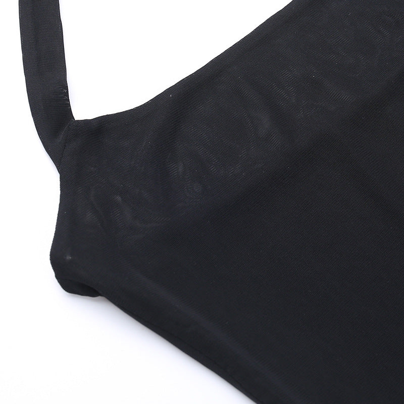 Black Mesh Halter Cover-Up Dress with Cut-Out Rings