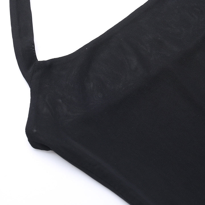 Black Mesh Halter Cover-Up Dress with Cut-Out Rings