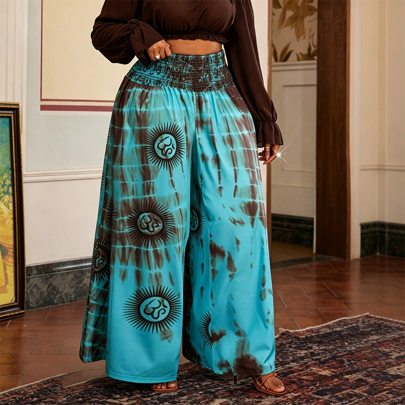 Plus Size Printed Loose Straight Leg Pants
