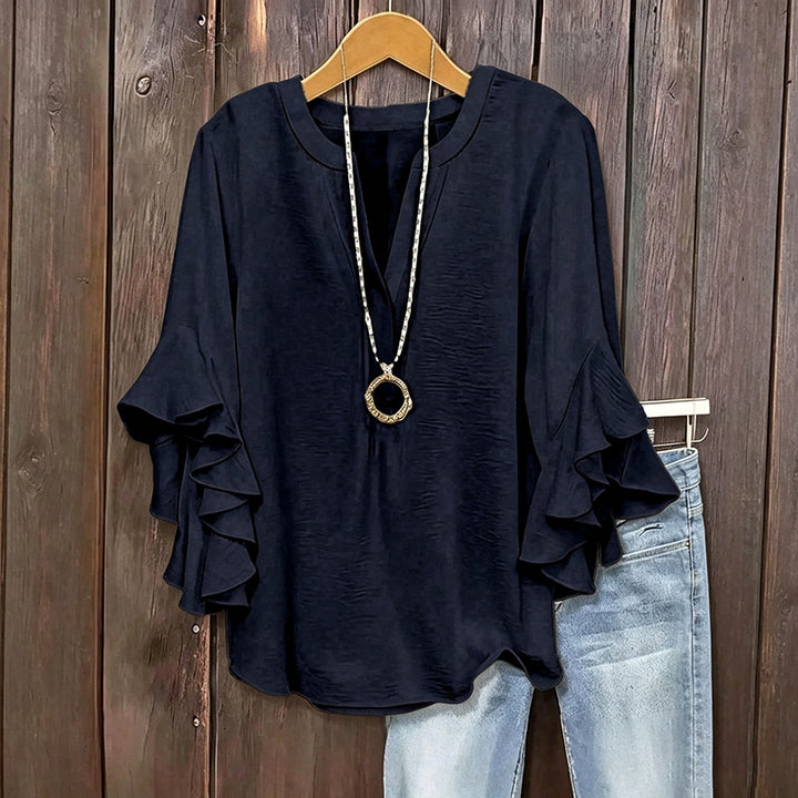 Ruffle-Sleeve V-Neck Blouse