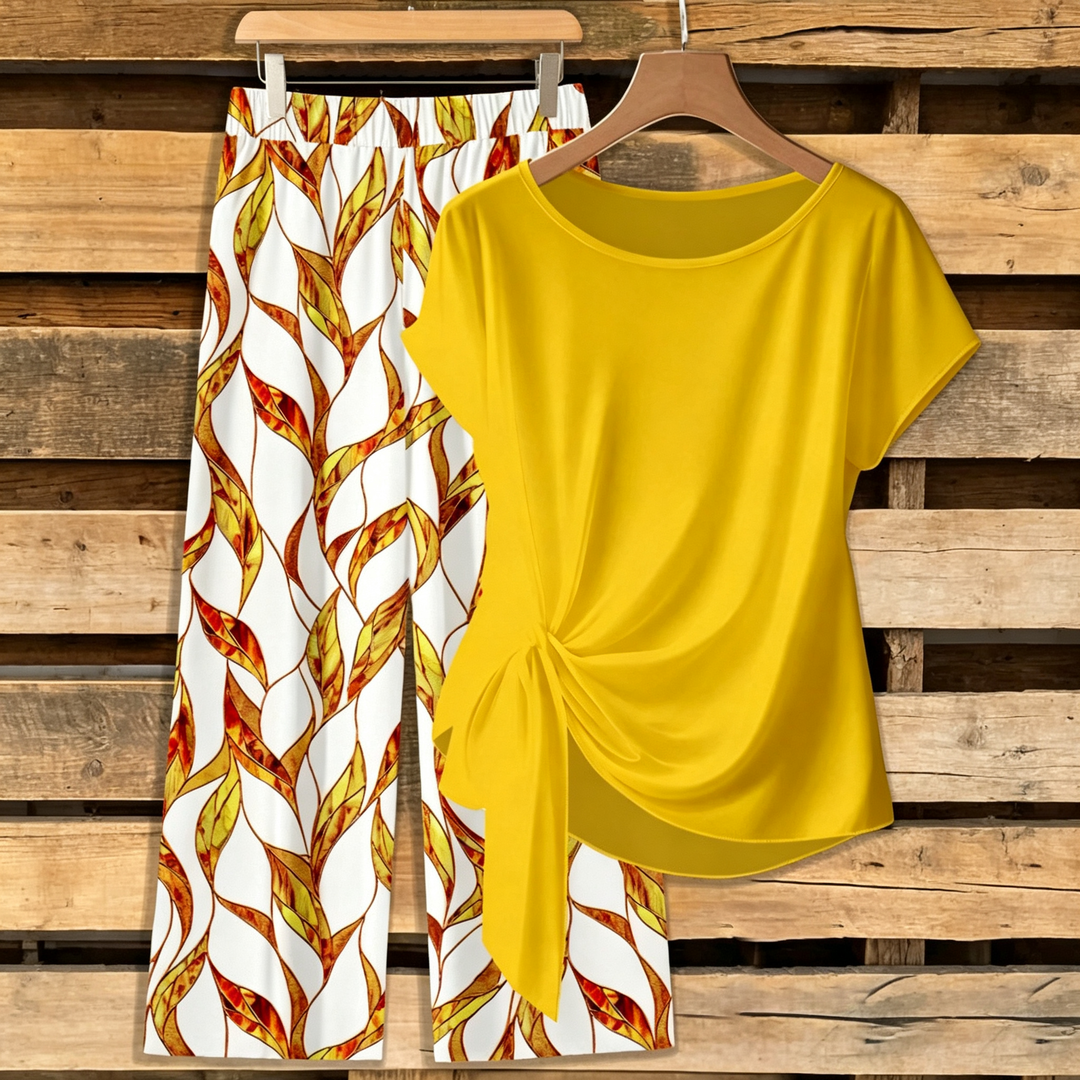 Round Neck Tie Front Two Piece Outfit