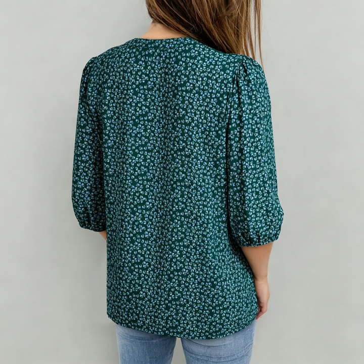 Floral V Neck Button Down Tunic Blouse