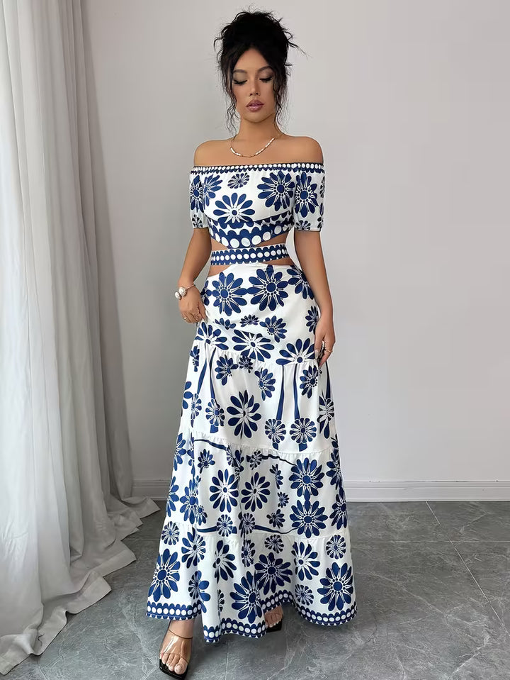Floral Off-Shoulder Waist Cutout Dress
