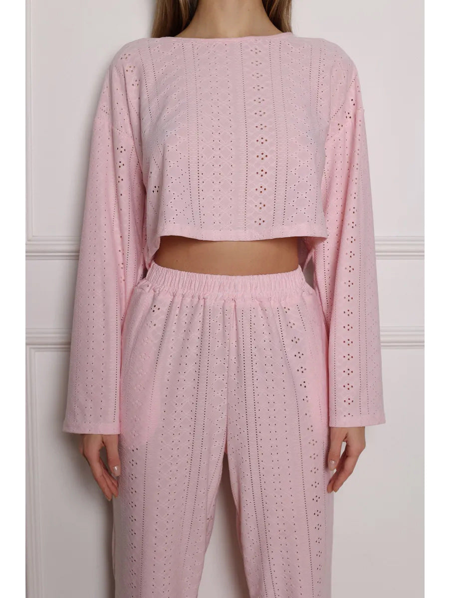 Eyelet Embroidered Two-Piece Lounge Set Soft comfort. Feminine detail. Everyday ease.