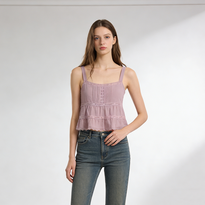 Lace Trim Tiered Cami Top