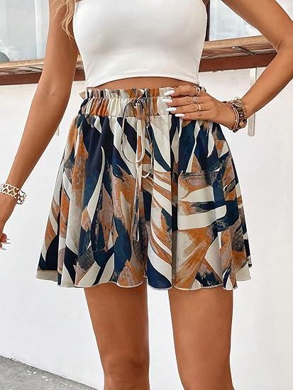 Abstract Brushstroke Print High-Waisted Flowy Mini Skirt